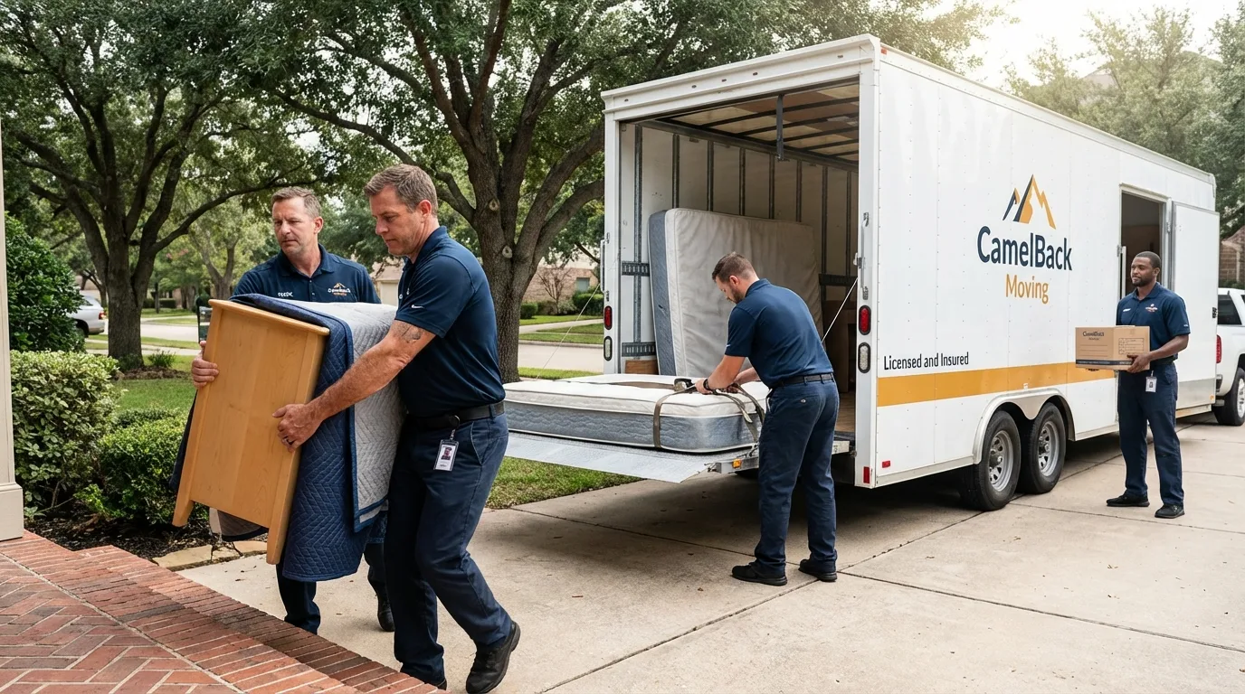 Crew loading residential truck for cross-state move from De Smet, SD